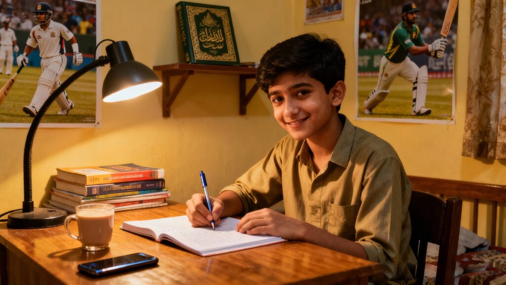 dreamina 2025 10 24 3861 a pakistani teenager in his room, writin...